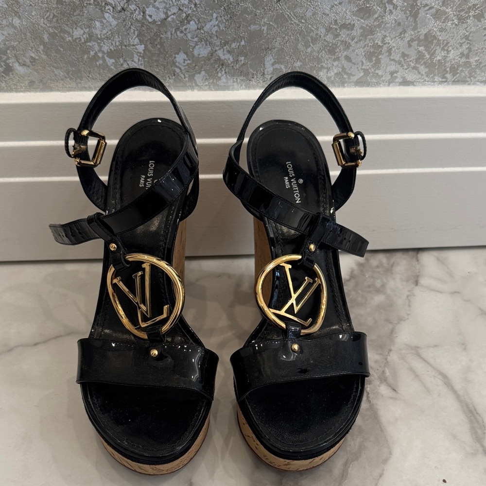 Louis Vuitton Black and Gold Women's Sandals worn